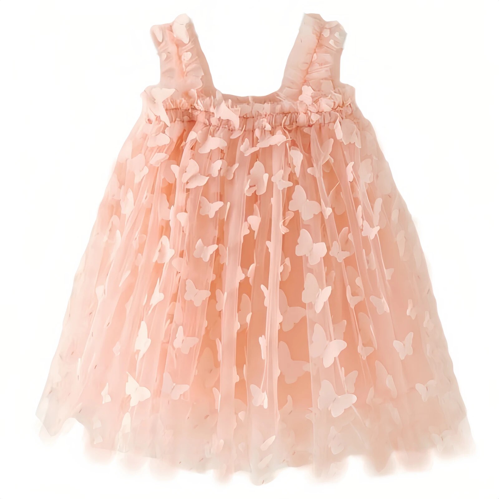 Baby Girls Tutu Dress, Full Pink Butterflies Toddler Baby Girls Sleeveless Layered Princess Tulle Sundress Party Dress
